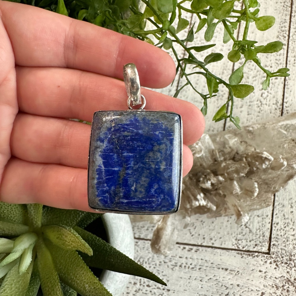Lapis Lazuli square 925 sterling silver plated Dark Blue Pendant